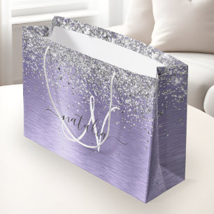 Bolsa De Regalo Grande Monograma del Purpurina plateado Metalizado cepill
