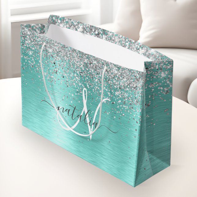 Bolsa De Regalo Grande Monograma del Purpurina plateado Metalizado cepill (Subido por el creador)