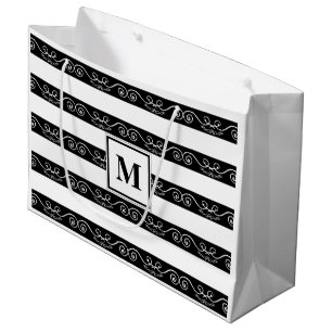 Bolsa De Regalo Grande Monograma Diseño rayado blanco negro