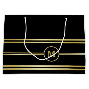 Bolsa De Regalo Grande Monograma dorado elegante sobre negro