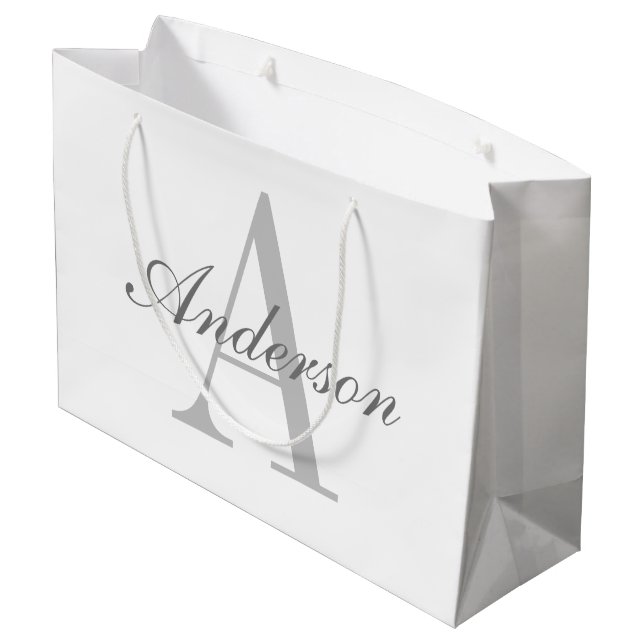 Bolsa De Regalo Grande Monograma elegante blanco y gris (Angulo reverso)