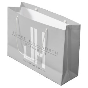 Bolsa De Regalo Grande Monograma Empresarial de Aspecto Moderno Gris