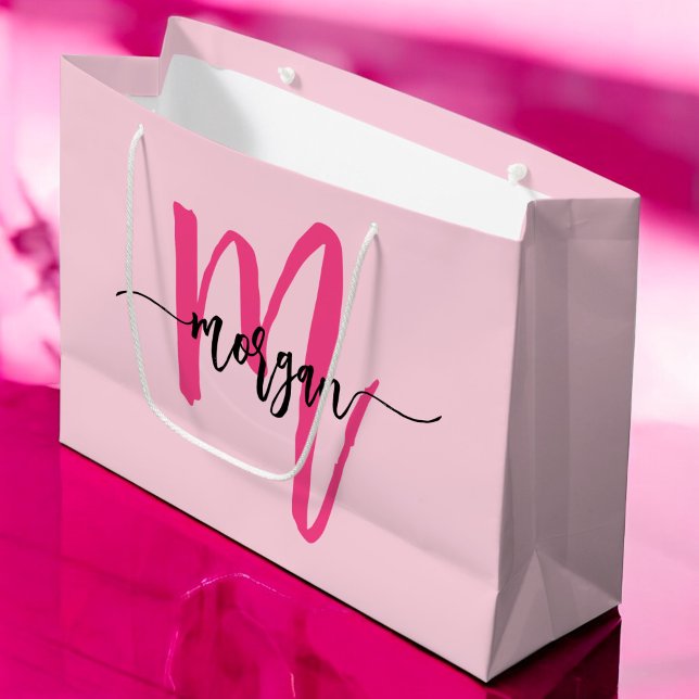 Bolsa De Regalo Grande Monograma estilizado moderno rosa caliente (Subido por el creador)