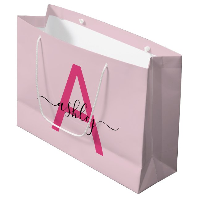 Bolsa De Regalo Grande Monograma estilizado moderno rosa caliente (Angulo Anverso)