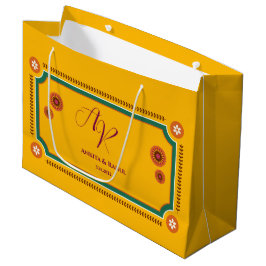 Bolsa De Regalo Grande Monograma floral amarillo inicia Boda indio