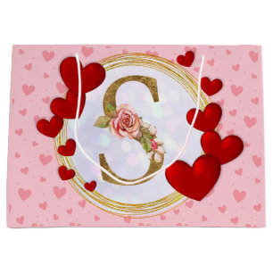 Bolsa De Regalo Grande Monograma Floral Inicial Personalizado y Corazón R