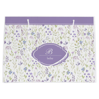 Bolsa De Regalo Grande Monograma Floral Morado Personalizado