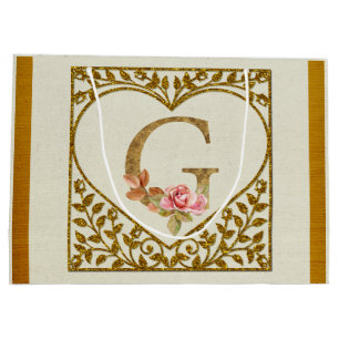 Bolsa De Regalo Grande Monograma Floral Personalizado, De la A a la Z