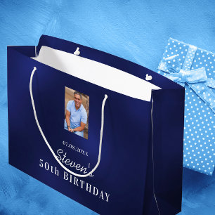 Bolsa De Regalo Grande Monograma fotográfico de personalizado blanco azul