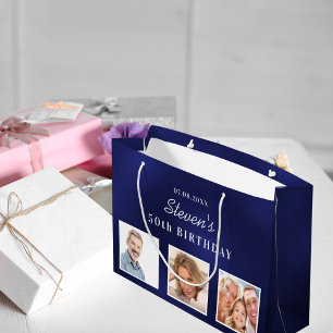 Bolsa De Regalo Grande Monograma fotográfico de personalizado blanco azul