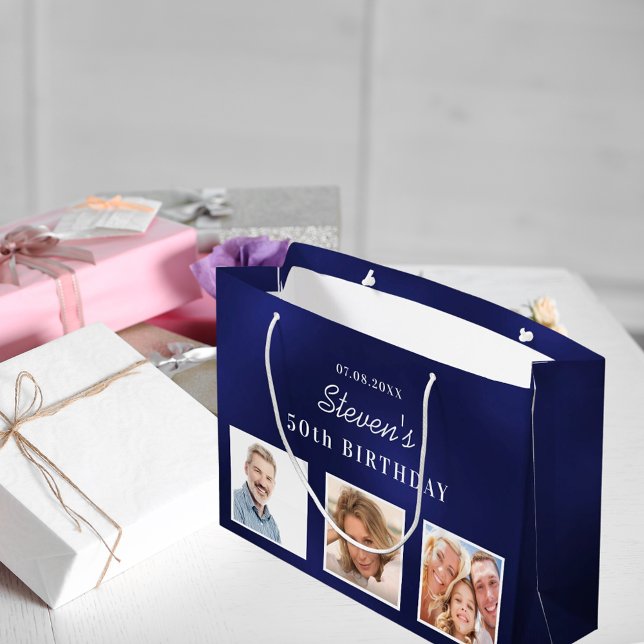 Bolsa De Regalo Grande Monograma fotográfico de personalizado blanco azul (Subido por el creador)