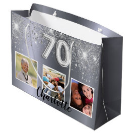 Bolsa De Regalo Grande Monograma fotográfico de polvo de purpurina de pla