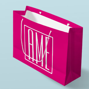 Bolsa De Regalo Grande Monograma inicial   Blanco Sobre Rosa Caliente