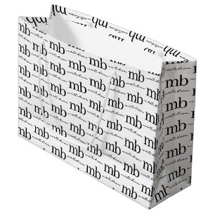 Bolsa De Regalo Grande Monograma Inicial de Letra Moderna en Blanco y Neg