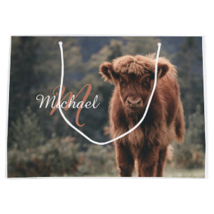 Bolsa De Regalo Grande Monograma inicial de ternera bovina de montaña de