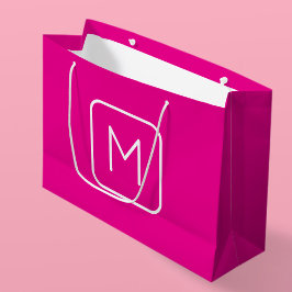 Bolsa De Regalo Grande Monograma inicial simple y moderno | Blanco y rosa