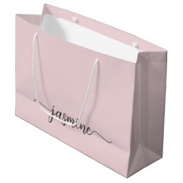 Bolsa De Regalo Grande Monograma minimalista simple rosa sonrosado guion 