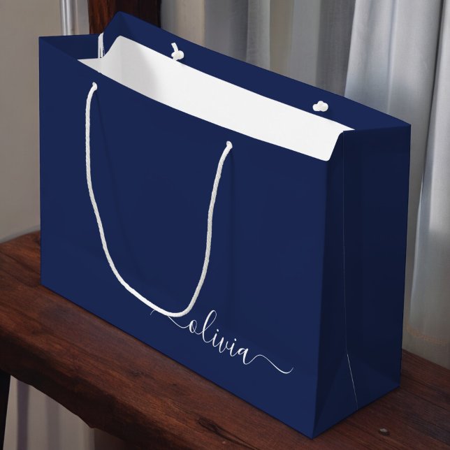Bolsa De Regalo Grande Monograma moderno azul y blanco de la Marina (Subido por el creador)