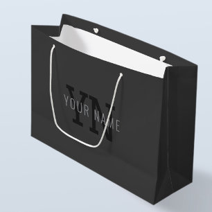 Bolsa De Regalo Grande Monograma moderno de nombre en gris oscuro (u otro