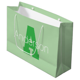 Bolsa De Regalo Grande Monograma moderno en negrita   Verde pálido y Kell