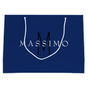 Bolsa De Regalo Grande Monograma Negro Profesional Azul Tu Nombre