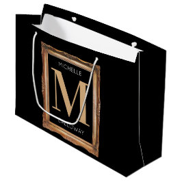Bolsa De Regalo Grande Monograma negro y oro de moda