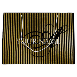 Bolsa De Regalo Grande Monograma Nombre Bandas de Oro Marca de Lujo Belle