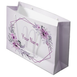 Bolsa De Regalo Grande Monograma Nombre Violeta Floral Rosa Marco Púrpura