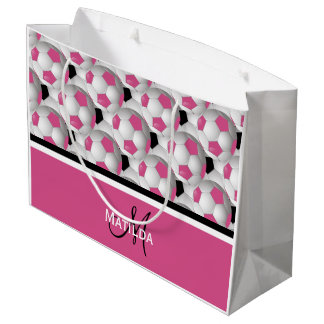 Bolsa De Regalo Grande Monograma Patrón negro rosado de bola de fútbol