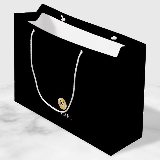 Bolsa De Regalo Grande Monograma personalizado de lujo negro y oro (Subido por el creador)