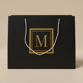 Bolsa De Regalo Grande Monograma personalizado enmarcado en negro y dorad