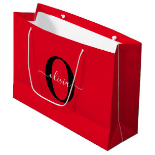 Bolsa De Regalo Grande Monograma personalizado Nombre de guión rojo blanc