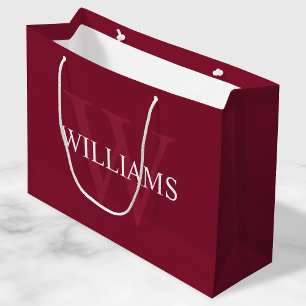 Bolsa De Regalo Grande Monograma personalizado y nombre rojo borgoña