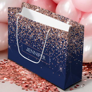 Bolsa De Regalo Grande Monograma Purpurina Rubor Rosa Rosa Rosa Rosa Azul