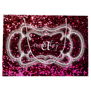 Bolsa De Regalo Grande Monograma Rojo Rosa Purpurina Ducha Bridal
