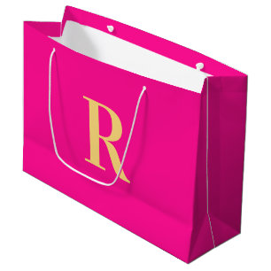Bolsa De Regalo Grande Monograma rosa caliente Simple moderno