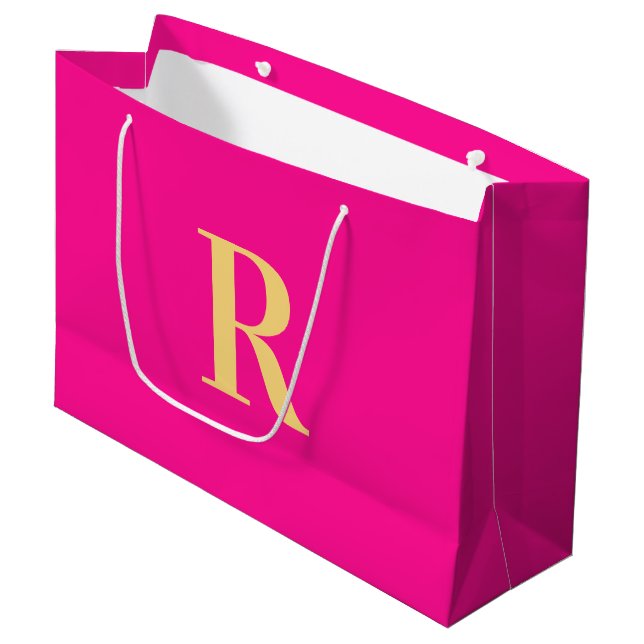 Bolsa De Regalo Grande Monograma rosa caliente Simple moderno (Angulo Anverso)