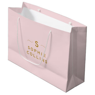 Bolsa De Regalo Grande Monograma Rubor Oro rosado Minimalista nombre eleg