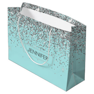 Bolsa De Regalo Grande Monograma Verde azulado Blue Silver Glam Nombre Pu