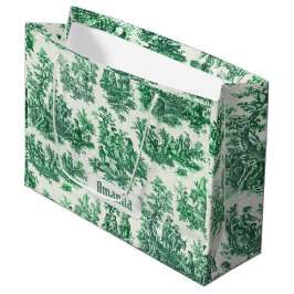 Bolsa De Regalo Grande Monograma vintage de tela verde floral jouy