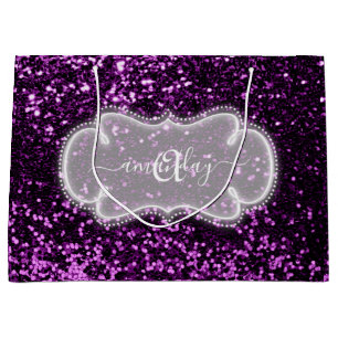 Bolsa De Regalo Grande Monograma violeta púrpura Purpurina Noche Única