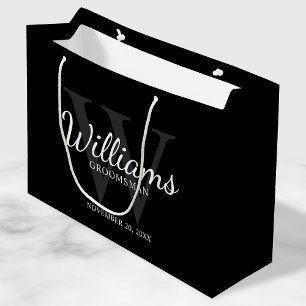 Bolsa De Regalo Grande Monograma y nombre de Groomsmen con guión personal