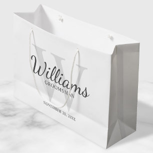 Bolsa De Regalo Grande Monograma y nombre de Groomsmen con guión personal