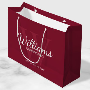 Bolsa De Regalo Grande Monograma y nombre de Groomsmen con guión personal