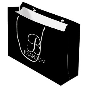 Bolsa De Regalo Grande Monograma y nombre del guión personalizado negro