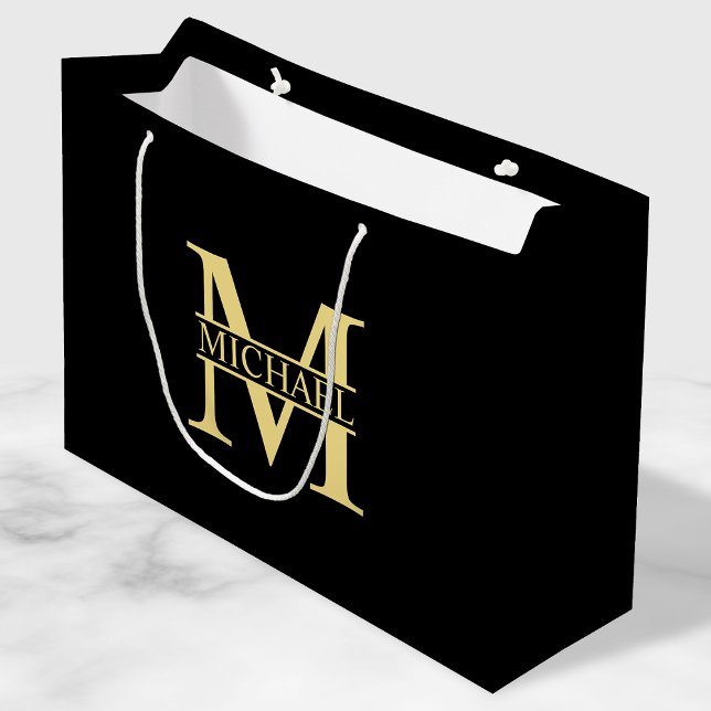 Bolsa De Regalo Grande Monograma y nombre personalizados en negro y oro (Subido por el creador)