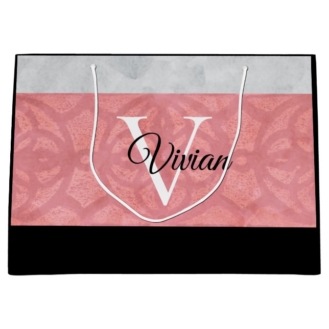 Bolsa De Regalo Grande Monogramación De Batik Rosa Ruddy Y Acuarela Gris (Anverso)