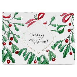 Bolsa De Regalo Grande Monogramado de la acuarela Boho Mistletoe
