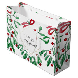 Bolsa De Regalo Grande Monogramado de la acuarela Boho Mistletoe