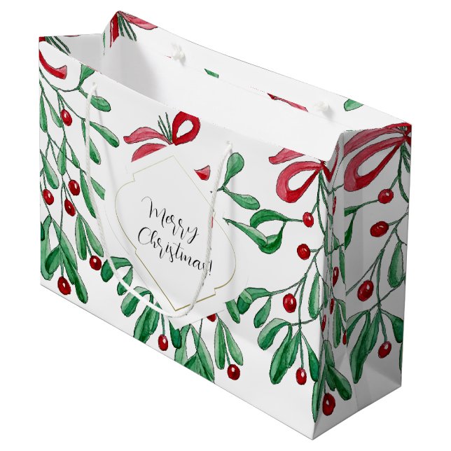 Bolsa De Regalo Grande Monogramado de la acuarela Boho Mistletoe (Angulo Anverso)
